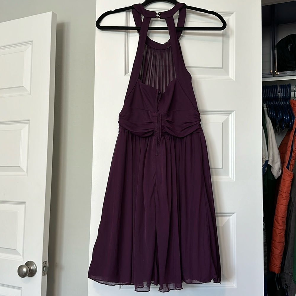 Prom/Homecoming/Formal Halter Dress- Plum Purple with Pearl and Crystal Neck